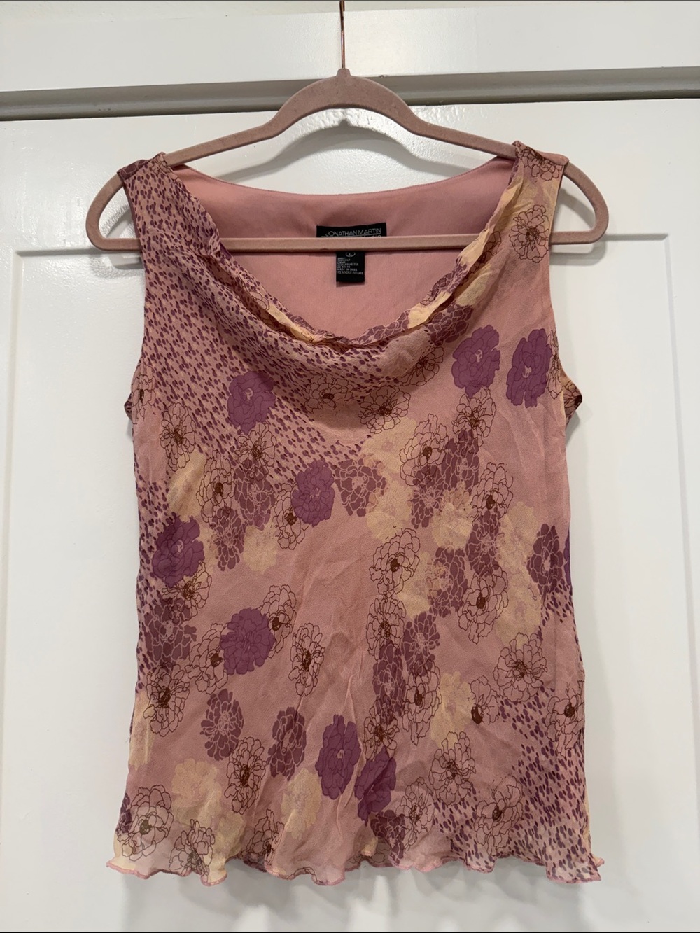 Y2K 90’s jonathan martin Pink Mauve Floral Cowl-Neck silk top large